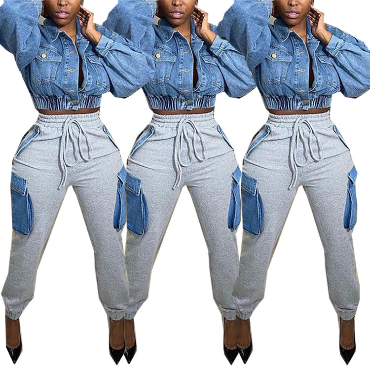 LADIES HIGH WAIST TROUSERS GRAY / BLACK (SIZE S - 2XL)