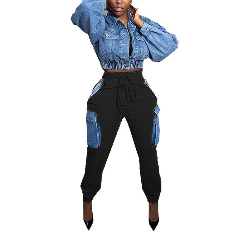 LADIES HIGH WAIST TROUSERS GRAY / BLACK (SIZE S - 2XL)