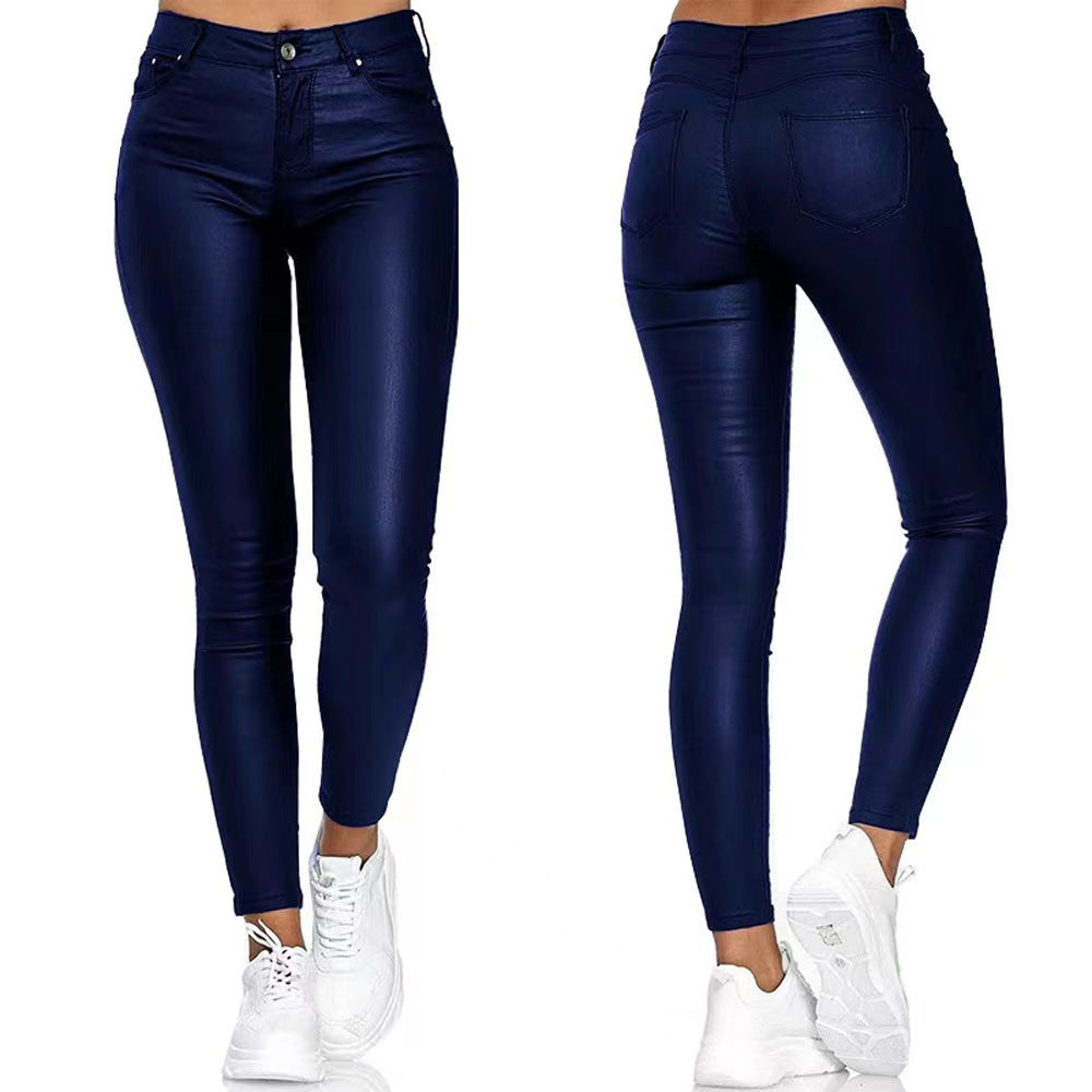 LADIES HIGH WAIST PU LEATHER PANTS RED / BLACK / BLUE (SIZE S - 3XL)