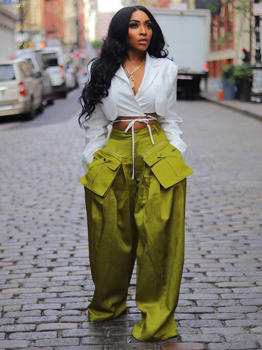 LADIES WIDE LEG PANTS GREEN / BLACK / PINK (SIZE S - 2XL)