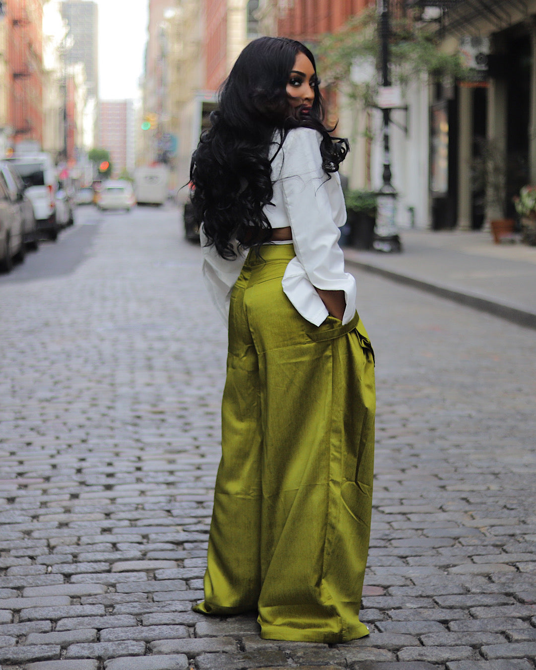 LADIES WIDE LEG PANTS GREEN / BLACK / PINK (SIZE S - 2XL)