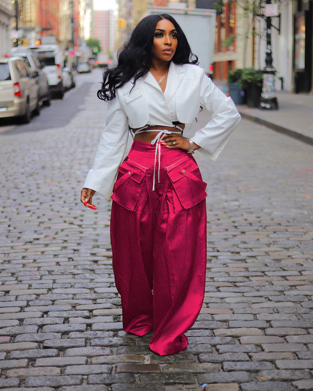 LADIES WIDE LEG PANTS GREEN / BLACK / PINK (SIZE S - 2XL)