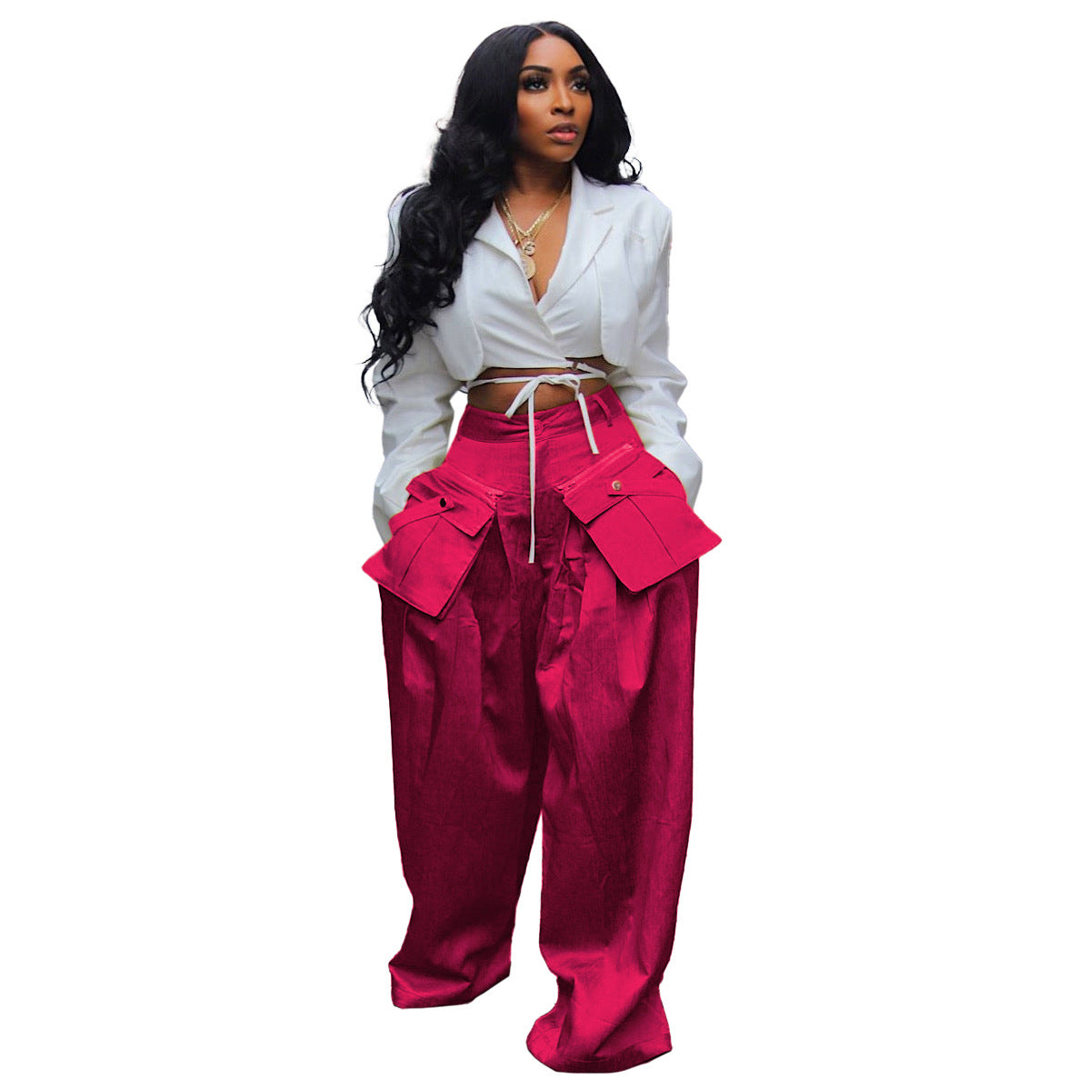 LADIES WIDE LEG PANTS GREEN / BLACK / PINK (SIZE S - 2XL)