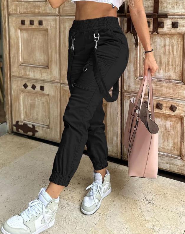 LADIES OVERALLS CARGO PANTS PINK / BLACK (SIZE S - 2XL)
