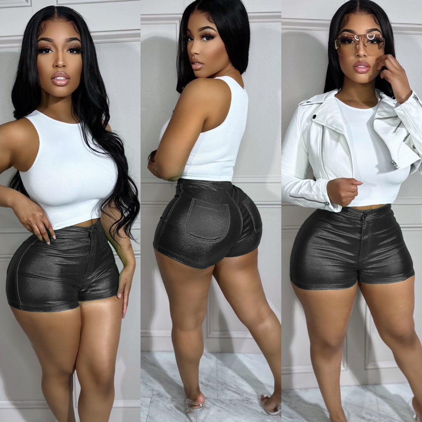 LADIES METALLIC SHORTS 10 COLOURS (SIZE S - XL)