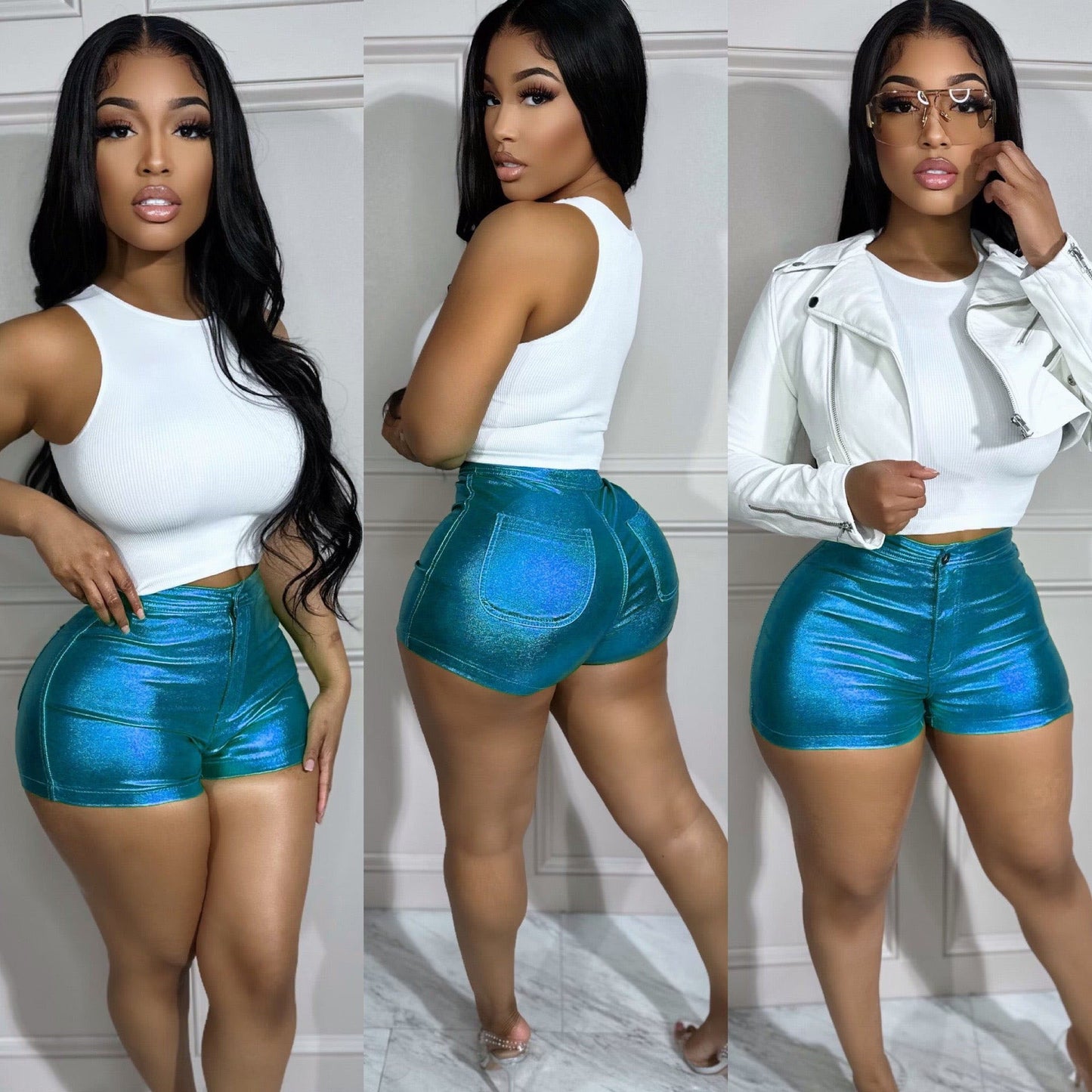 LADIES METALLIC SHORTS 10 COLOURS (SIZE S - XL)