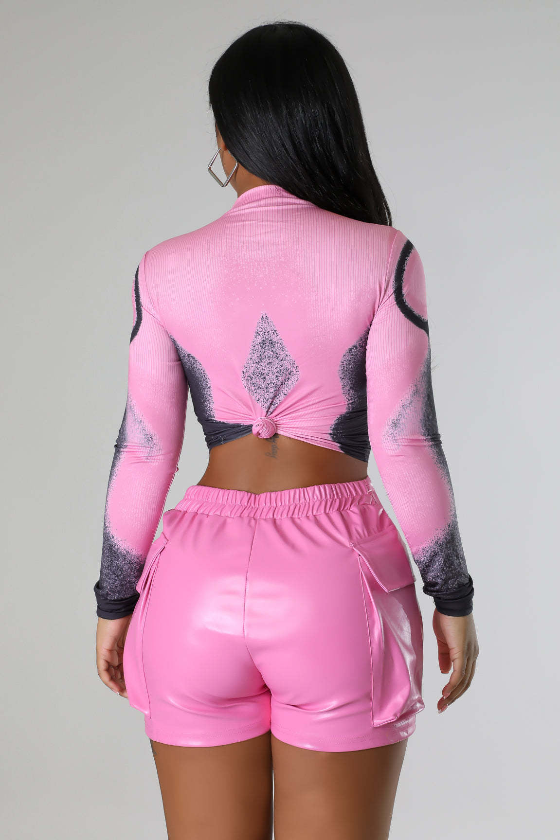 LADIES PU LEATHER SHORTS PINK / BLACK / WHITE (SIZE S - 2XL)