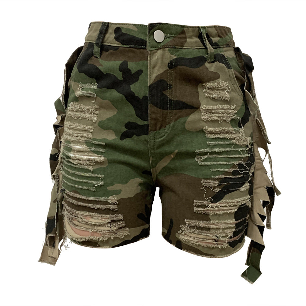 LADIES CAMO TASSEL SHORTS (SIZE S - 2XL)