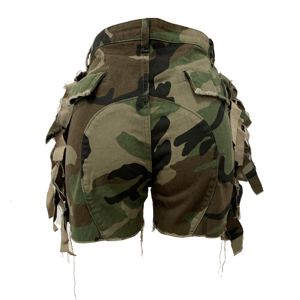LADIES CAMO TASSEL SHORTS (SIZE S - 2XL)