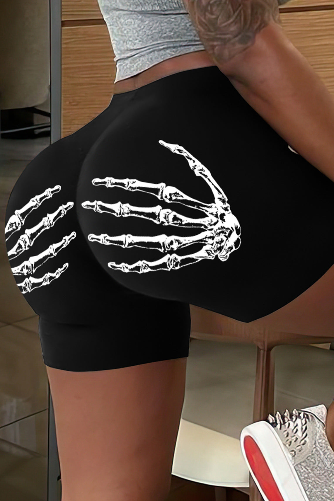 LADIES PRINTED SHORTS BLACK (SIZE XS - XL)