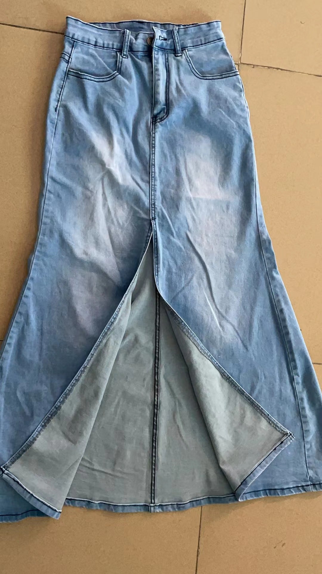 LADIES DENIM SKIRT WITH FRONT SLIT BLUE DENIM (SIZE S / M / L / XL / 2XL)