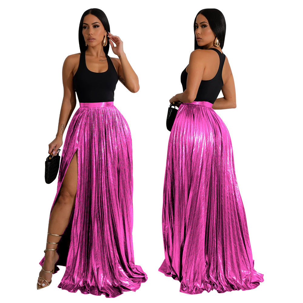 LADIES HIGH WAIST SKIRT PINK / GOLD / SILVER / BLACK (SIZE S - 2XL)