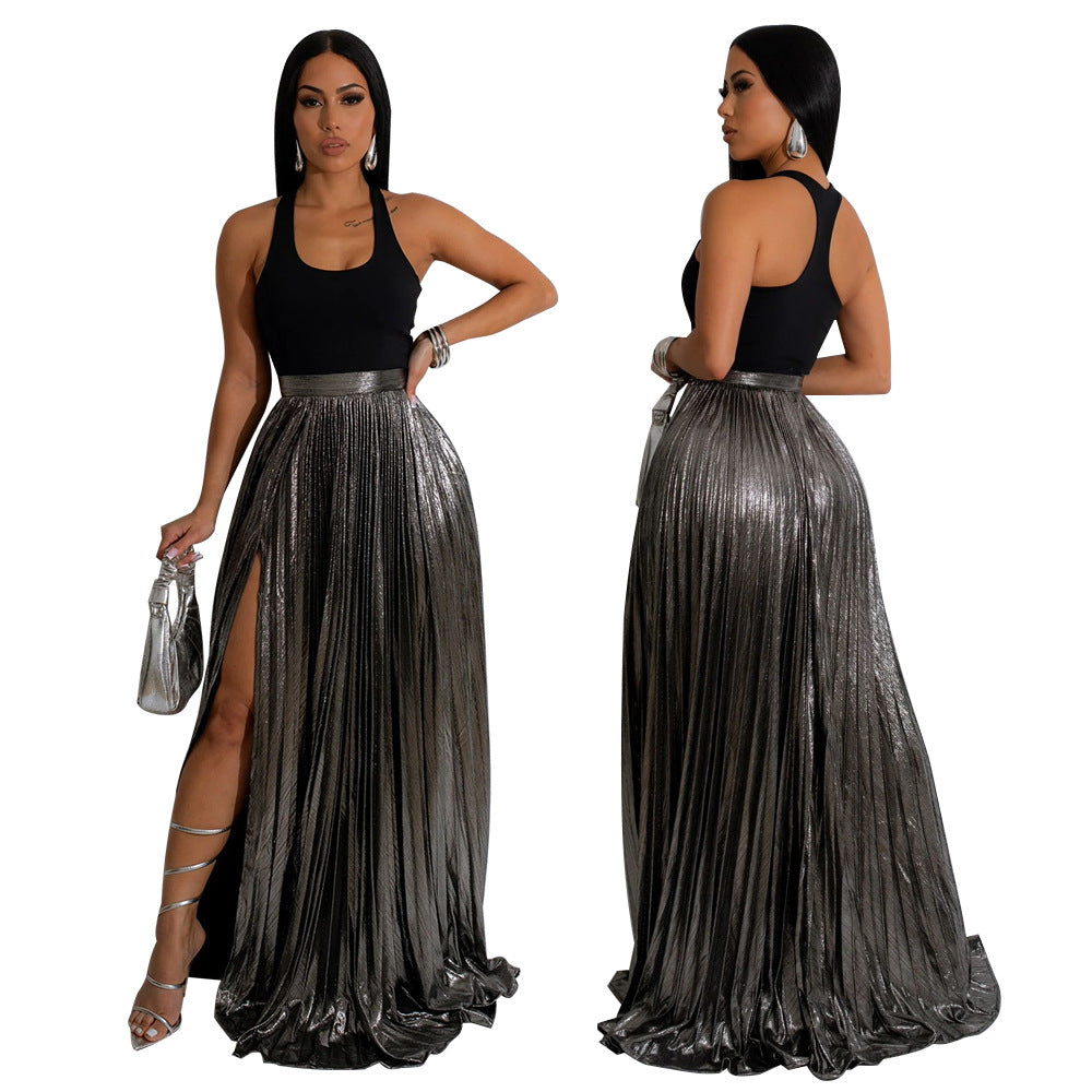 LADIES HIGH WAIST SKIRT PINK / GOLD / SILVER / BLACK (SIZE S - 2XL)