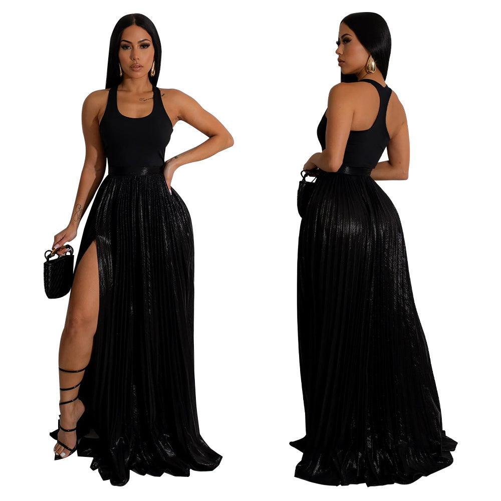 LADIES HIGH WAIST SKIRT PINK / GOLD / SILVER / BLACK (SIZE S - 2XL)