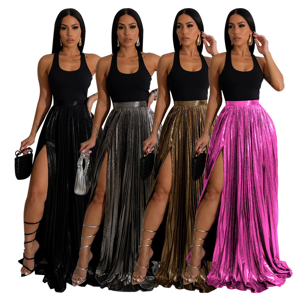 LADIES HIGH WAIST SKIRT PINK / GOLD / SILVER / BLACK (SIZE S - 2XL)
