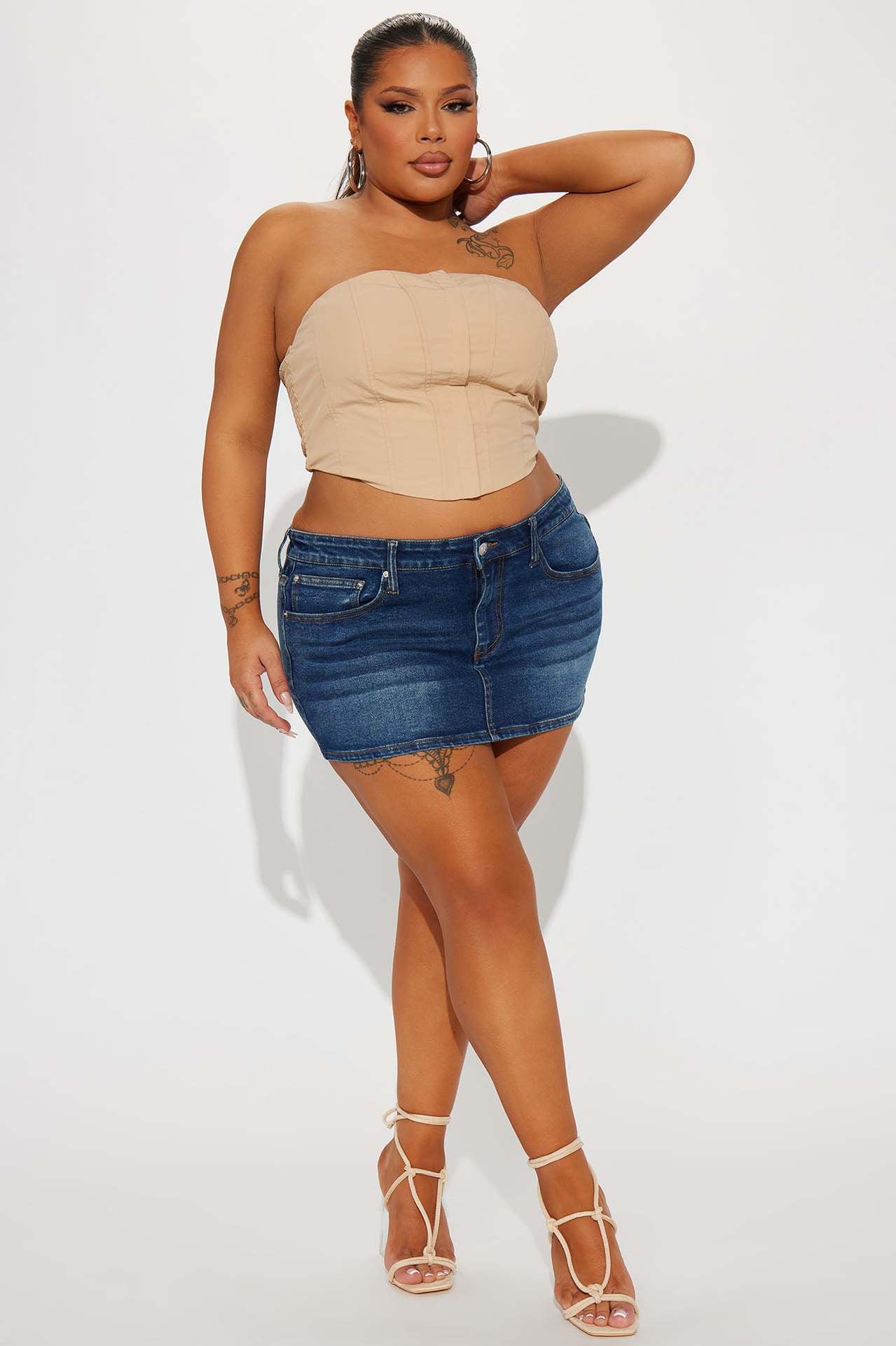 LADIES STRETCHY DENIM SKIRT BLUE DENIM (SIZE S - 2XL)