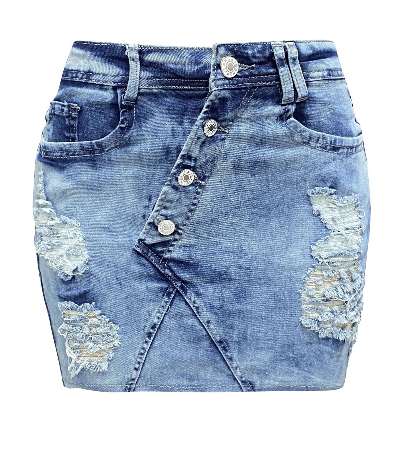 LADIES MINI DENIM SKIRT BLUE DENIM (SIZE S - XL)