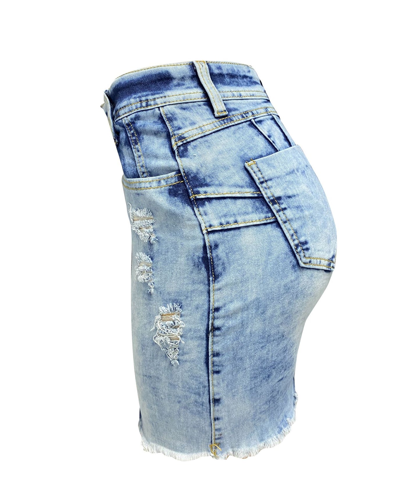 LADIES HIGH WAIST DENIM SKIRT WITH ZIPPER BLUE DENIM (SIZE S - XL)