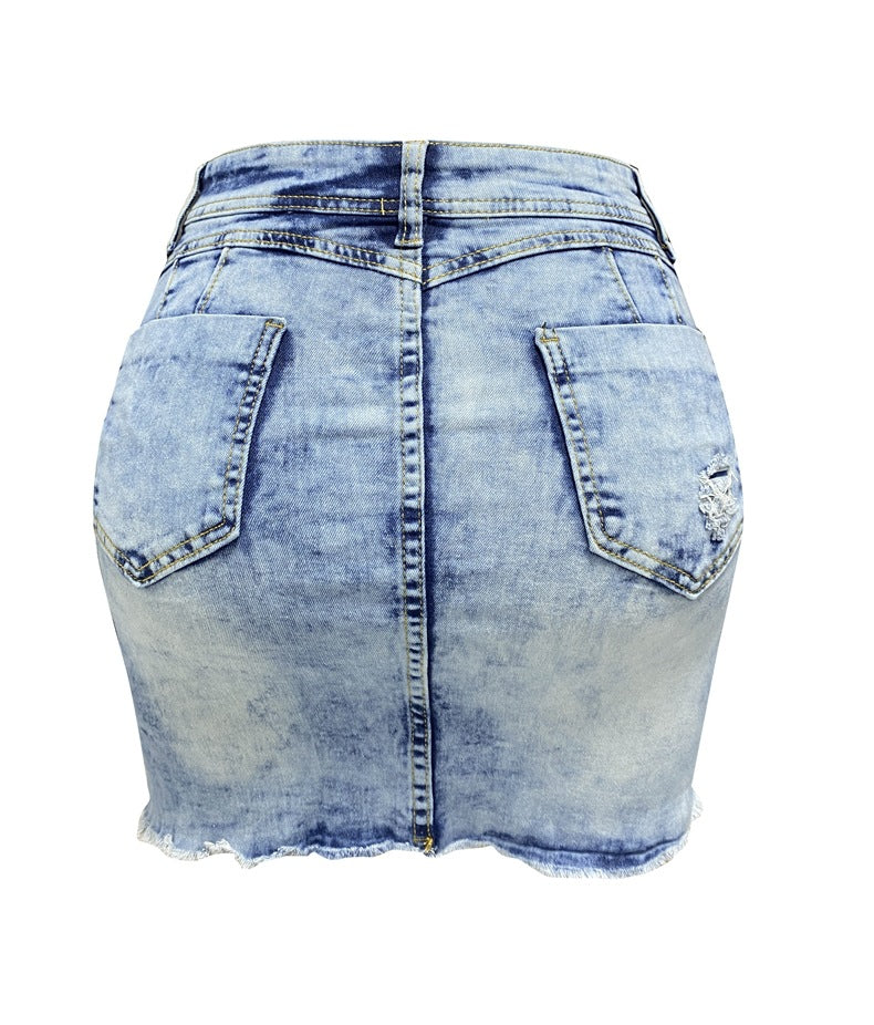 LADIES HIGH WAIST DENIM SKIRT WITH ZIPPER BLUE DENIM (SIZE S - XL)