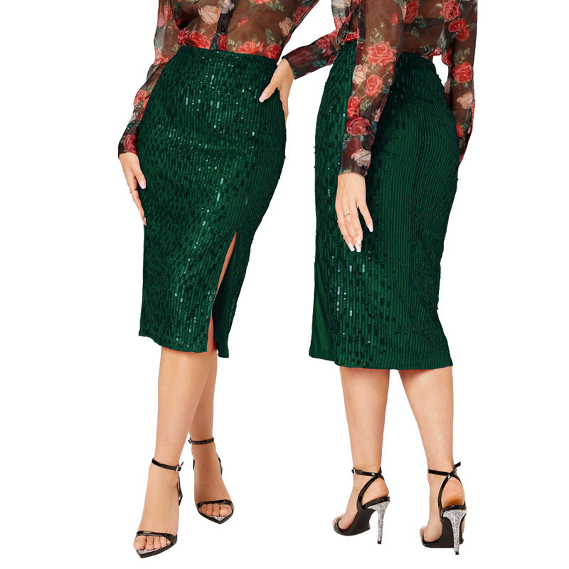 LADIES MID LENGTH SEQUINED SKIRT 14 COLOURS (SIZE S - 2XL)