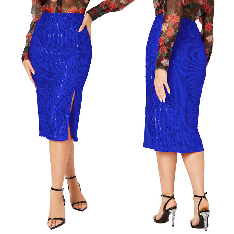 LADIES MID LENGTH SEQUINED SKIRT 14 COLOURS (SIZE S - 2XL)