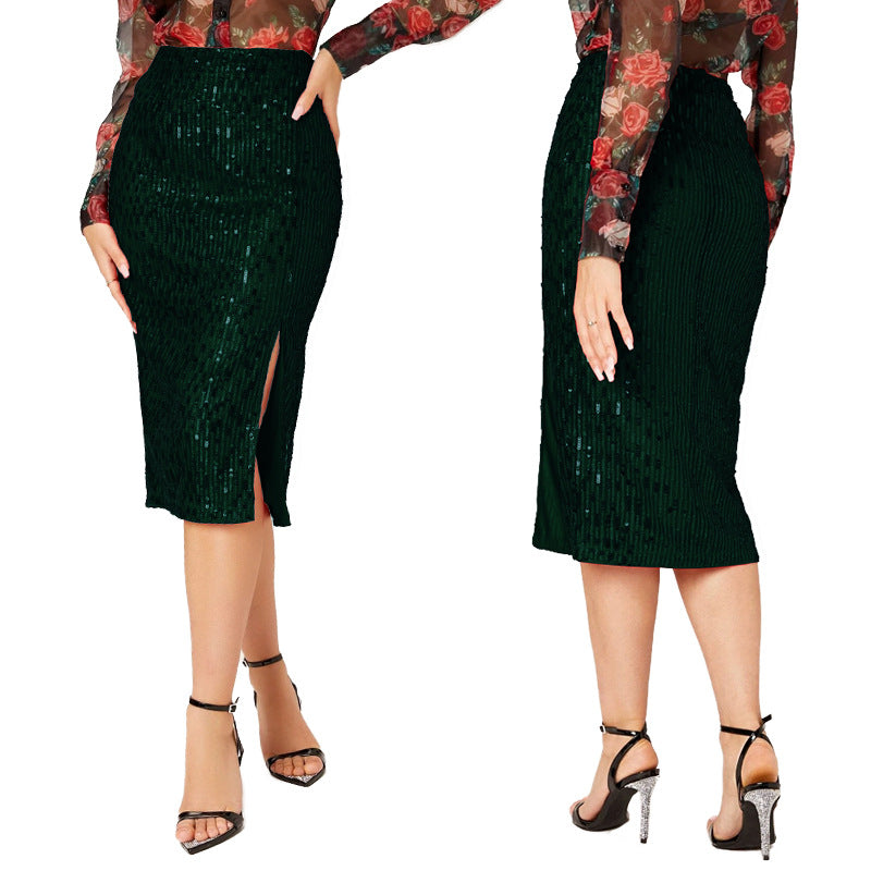 LADIES MID LENGTH SEQUINED SKIRT 14 COLOURS (SIZE S - 2XL)