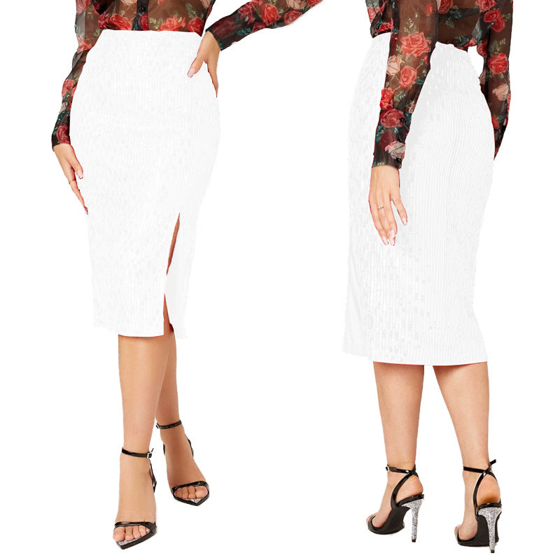 LADIES MID LENGTH SEQUINED SKIRT 14 COLOURS (SIZE S - 2XL)