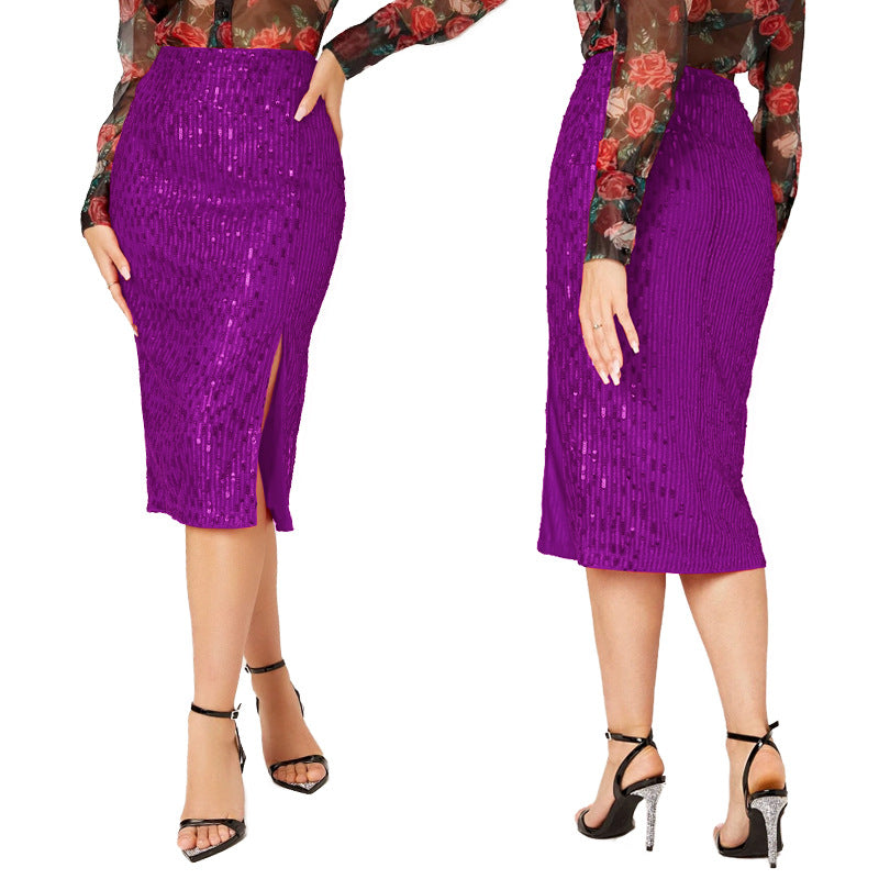 LADIES MID LENGTH SEQUINED SKIRT 14 COLOURS (SIZE S - 2XL)