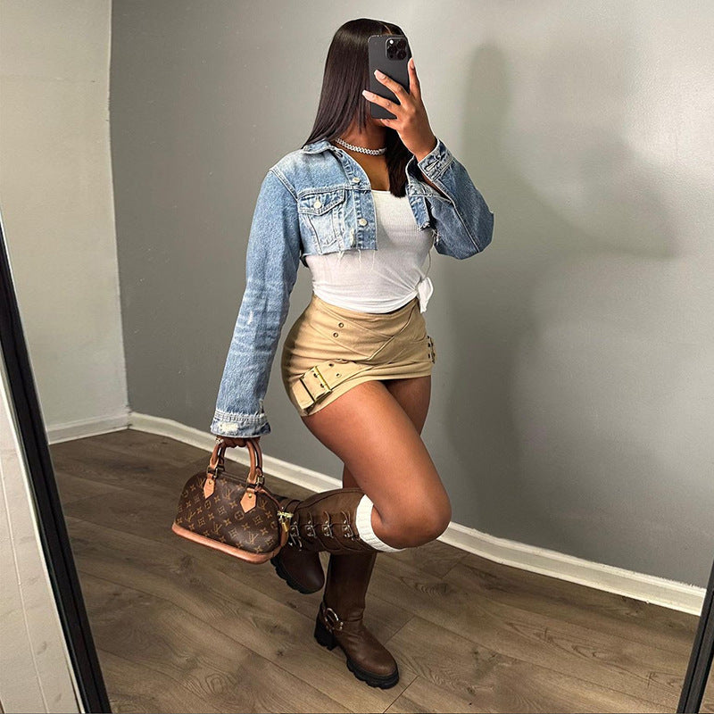 LADIES MINI SKIRT KHAKI / BLACK (SIZE S - L)