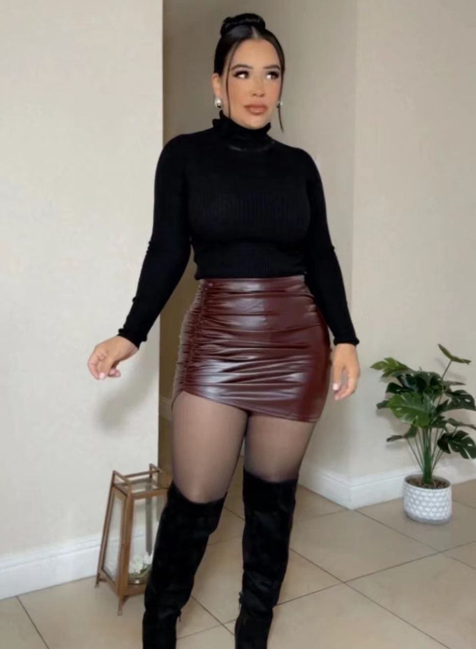 LADIES PU LEATHER SKIRT (SIZE S - 2XL)