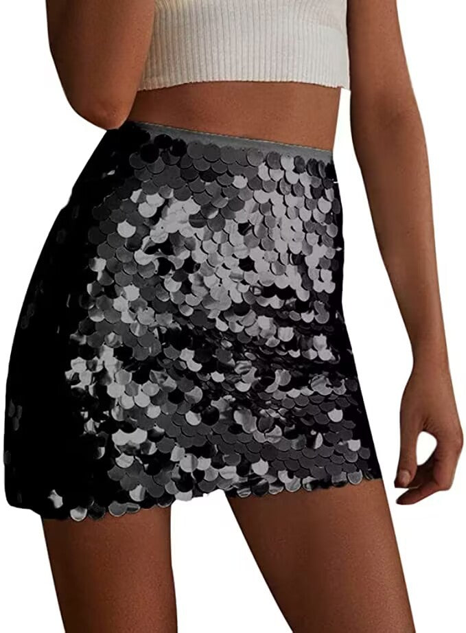 LADIES SEQUINS SKIRT SILVER / BLACK / PINK (SIZE S - XL)