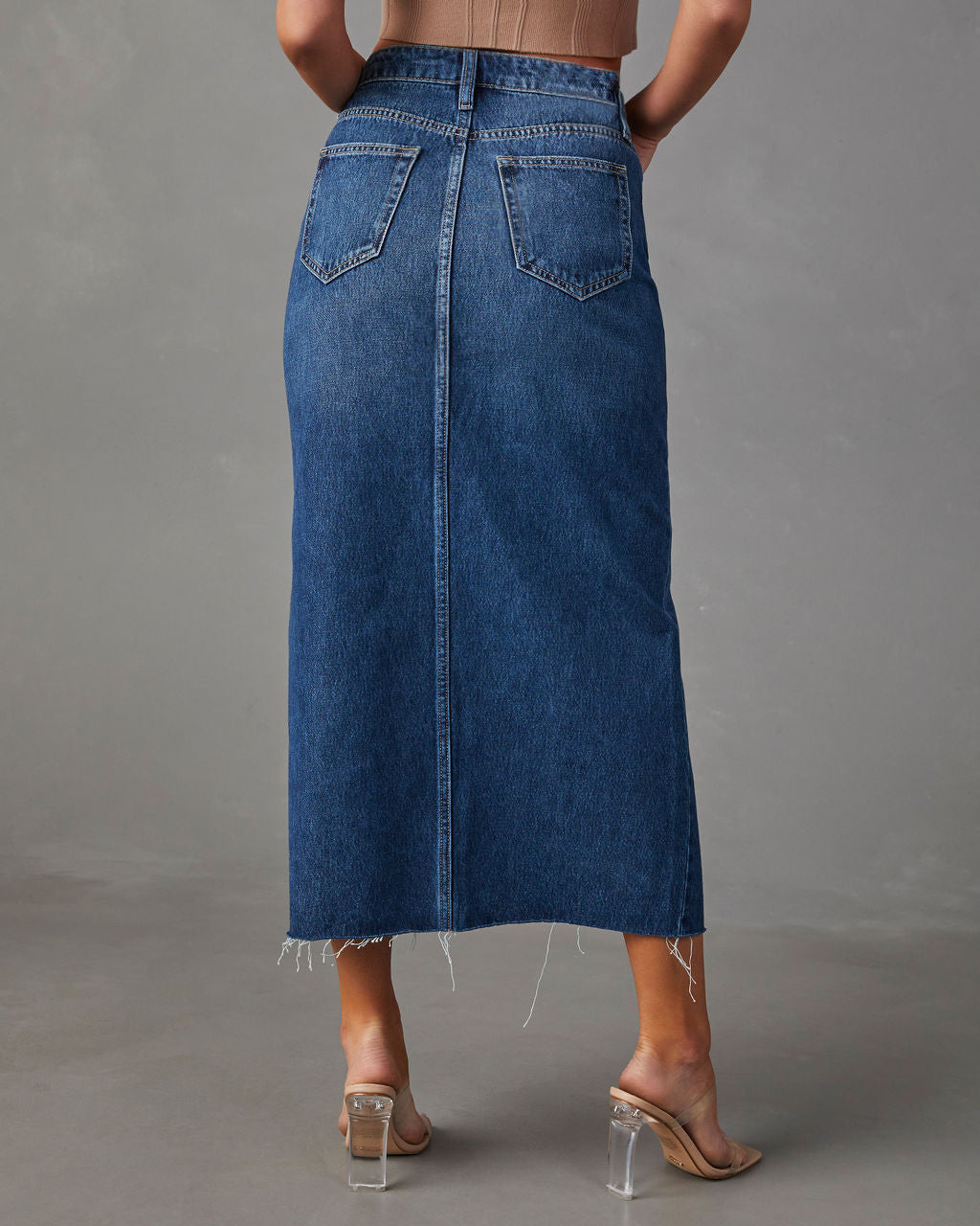 LADIES LIGHT BLUE DENIM SKIRT LIGHT BLUE DENIM / BLUE DENIM (SIZE S - 2XL)
