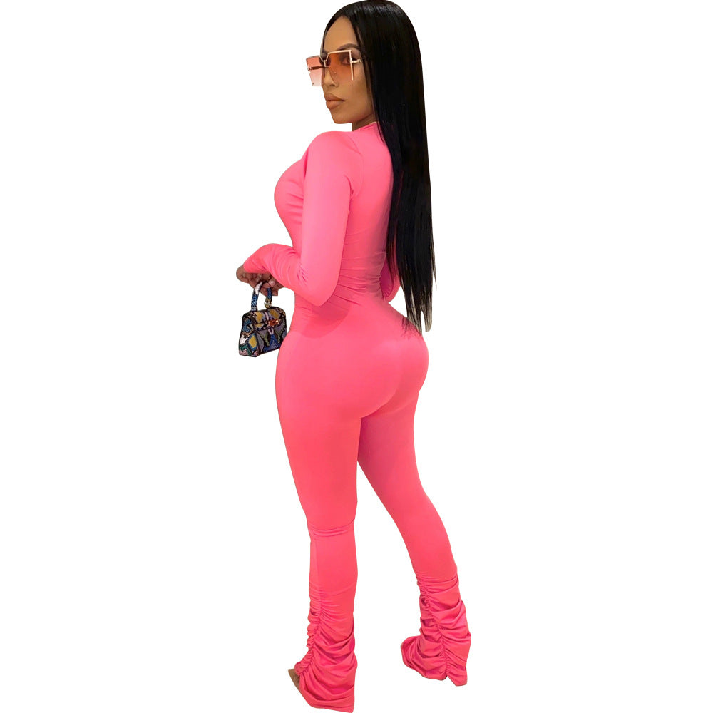 LADIES LONG SLEEVE JUMPSUIT PINK / BLACK / YELLOW / ORANGE / YELLOW-GREEN (SIZE S - 3XL)