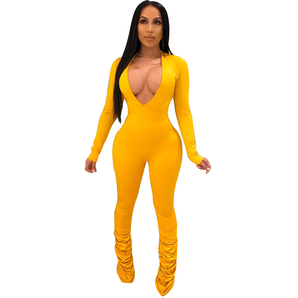 LADIES LONG SLEEVE JUMPSUIT PINK / BLACK / YELLOW / ORANGE / YELLOW-GREEN (SIZE S - 3XL)