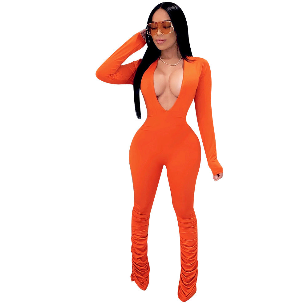LADIES LONG SLEEVE JUMPSUIT PINK / BLACK / YELLOW / ORANGE / YELLOW-GREEN (SIZE S - 3XL)