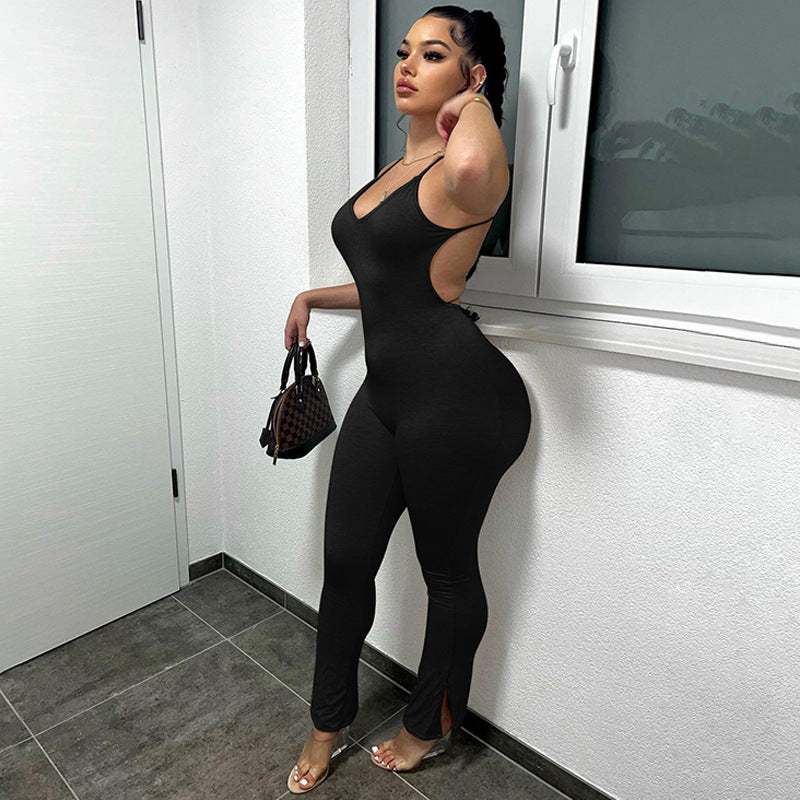 LADIES BACKLESS JUMPSUIT BLACK / KHAKI (SIZE S - L)
