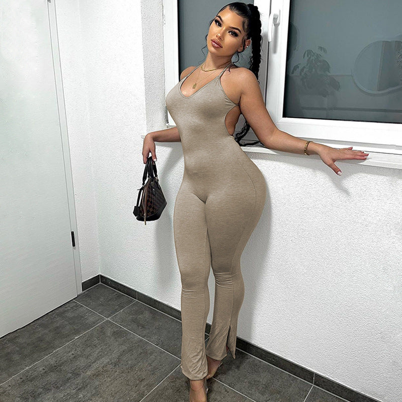 LADIES BACKLESS JUMPSUIT BLACK / KHAKI (SIZE S - L)