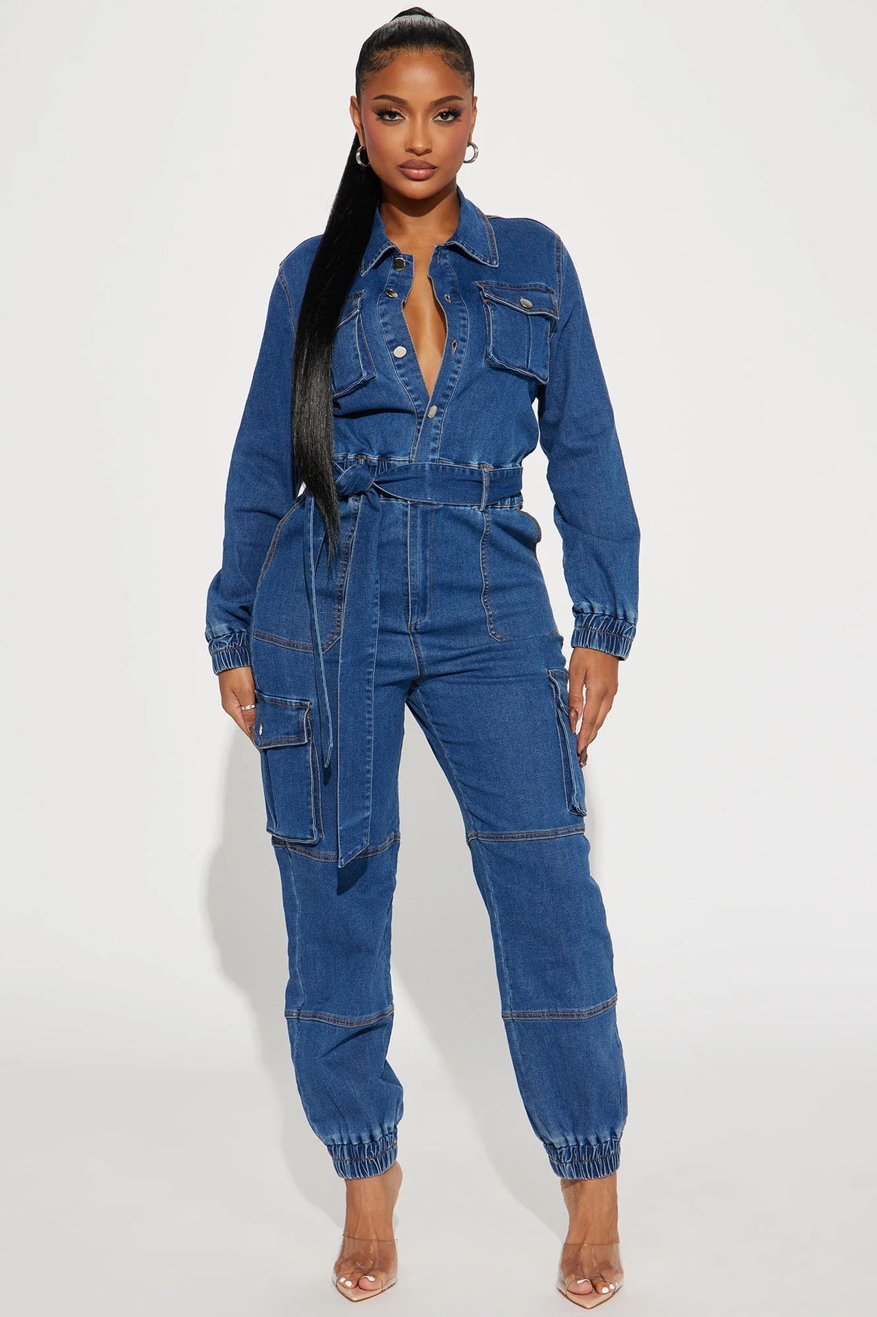 LADIES DENIM JUMPSUIT BLUE DENIM (SIZE S - 2XL)