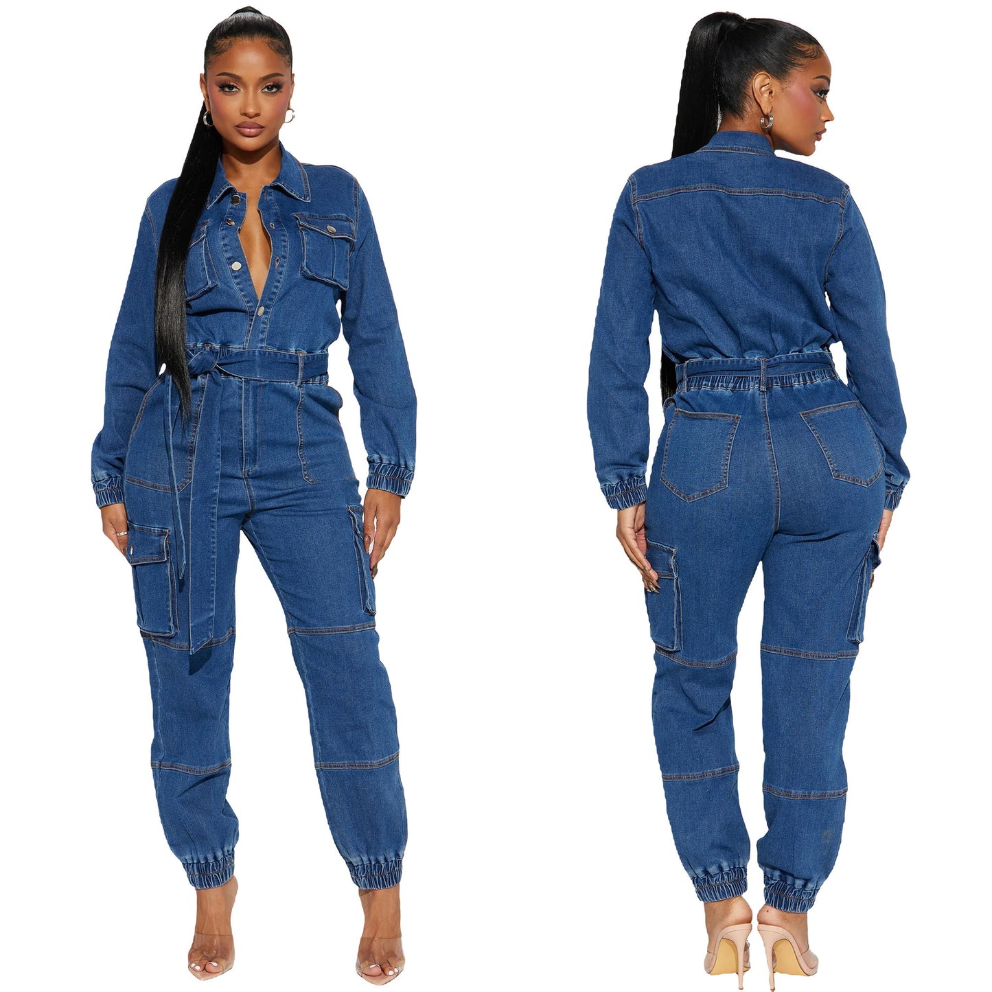 LADIES DENIM JUMPSUIT BLUE DENIM (SIZE S - 2XL)