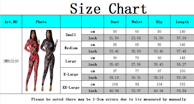 LADIES LONG SLEEVE MESH JUMPSUIT RED / BLACK (SIZE S - 2XL)