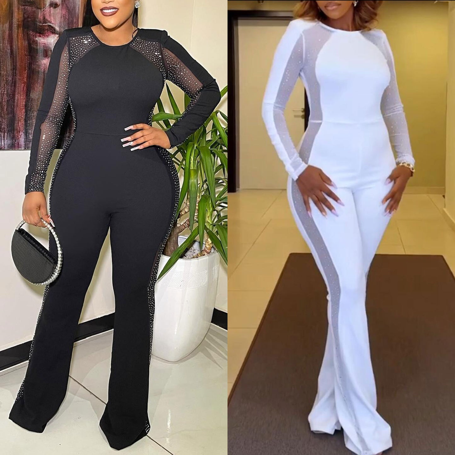 LADIES LONG SLEEVE JUMPSUIT WHITE (SIZE S - 3XL)