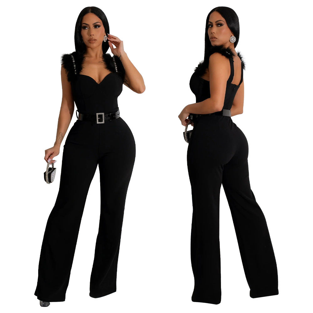 LADIES SLIM FIT JUMPSUIT BLACK / WHITE / RED / BLUE (SIZE S - 2XL)