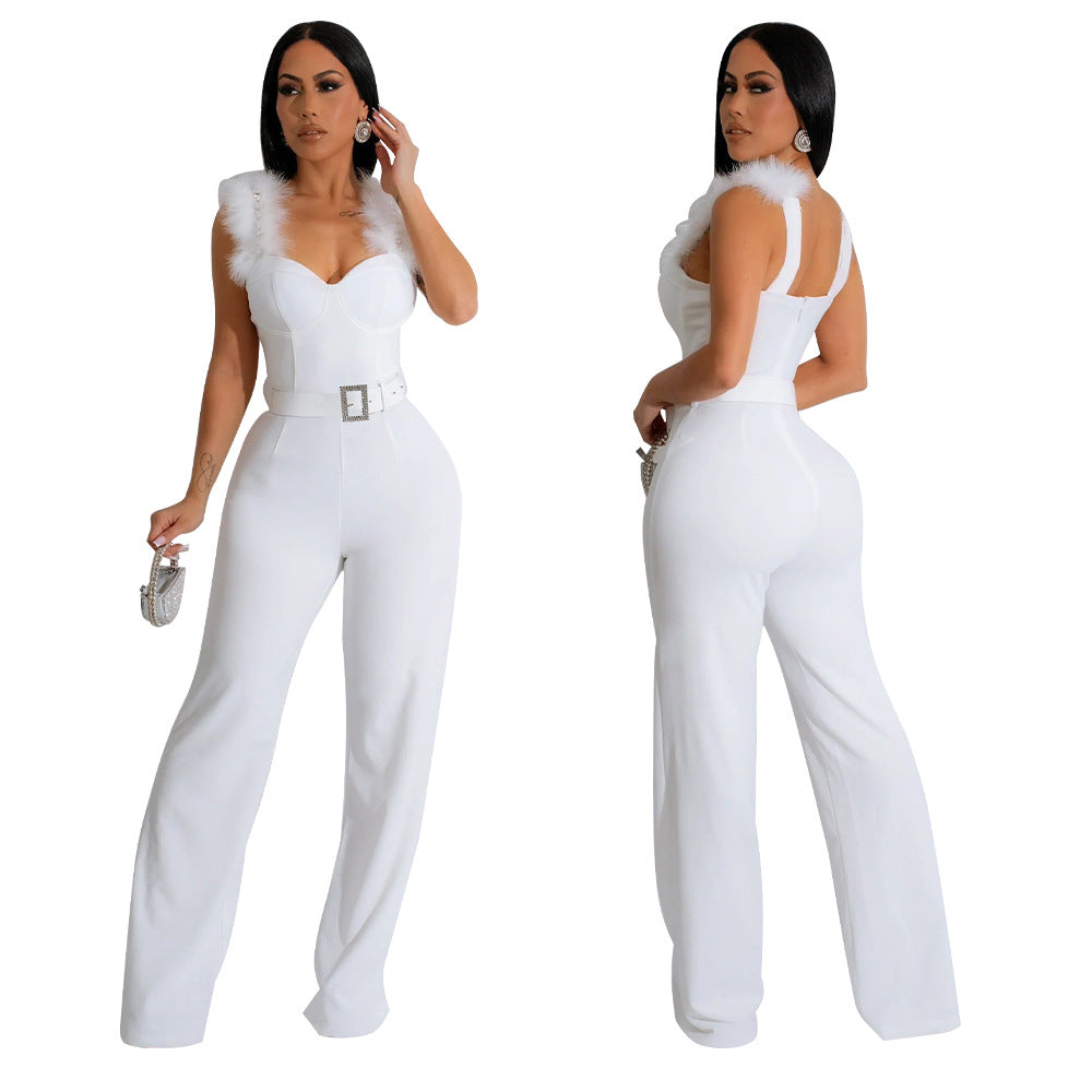 LADIES SLIM FIT JUMPSUIT BLACK / WHITE / RED / BLUE (SIZE S - 2XL)