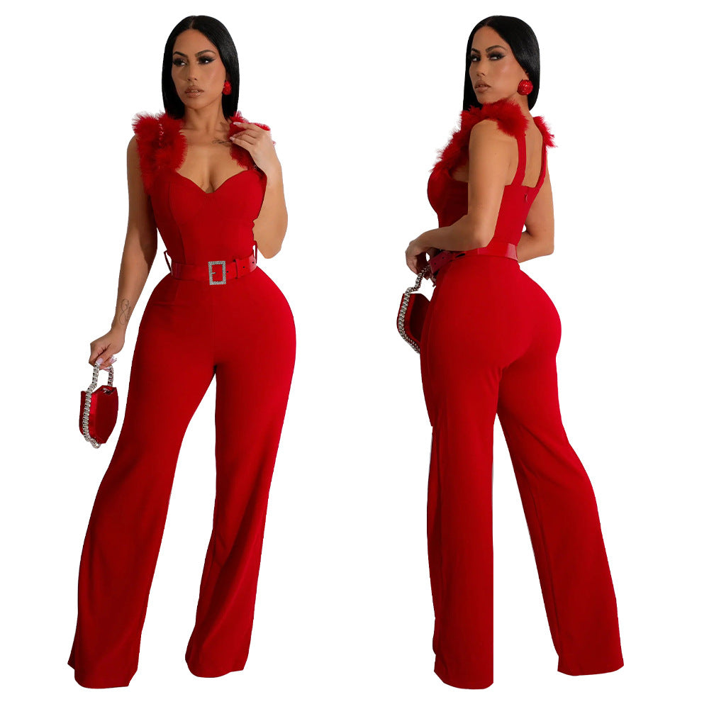 LADIES SLIM FIT JUMPSUIT BLACK / WHITE / RED / BLUE (SIZE S - 2XL)