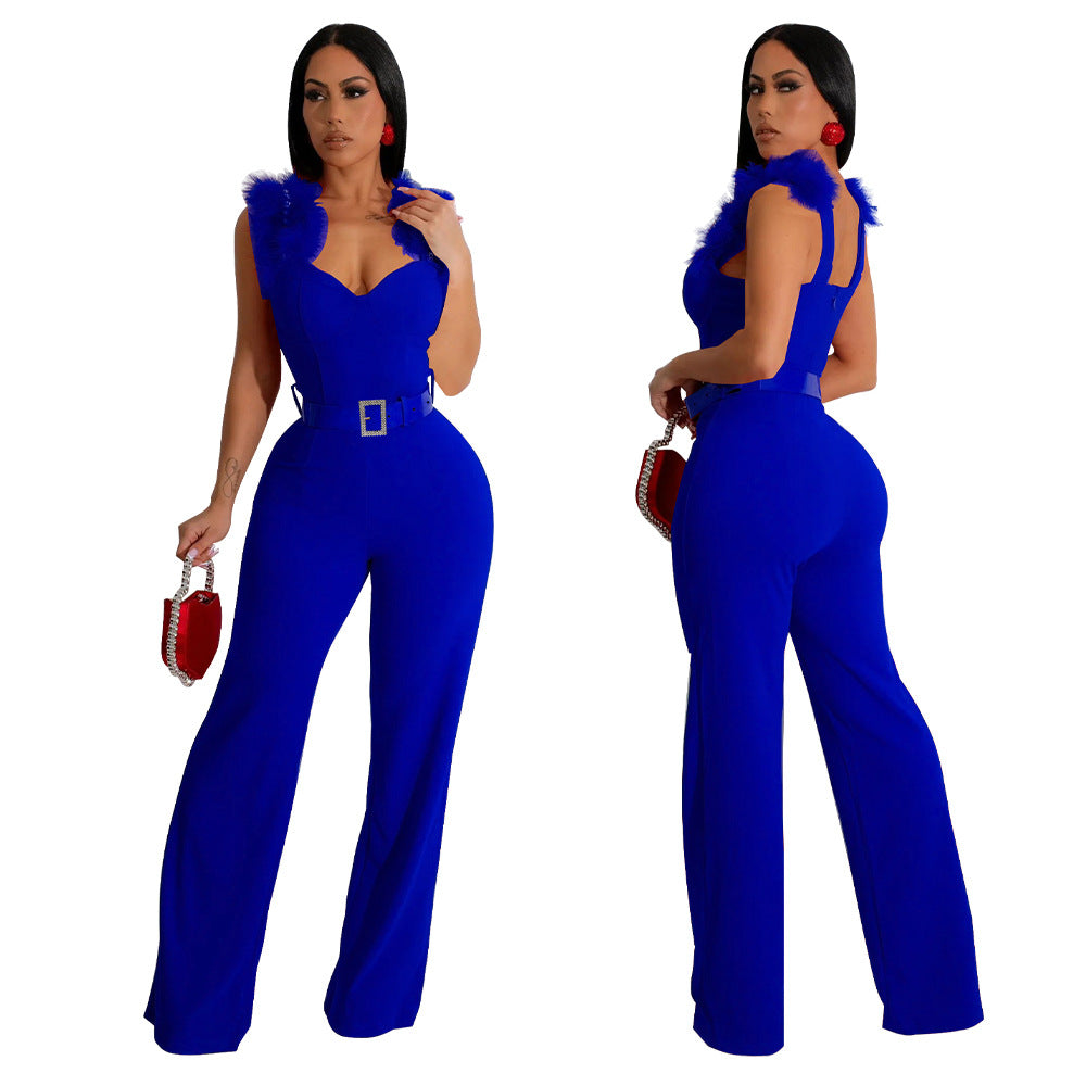 LADIES SLIM FIT JUMPSUIT BLACK / WHITE / RED / BLUE (SIZE S - 2XL)