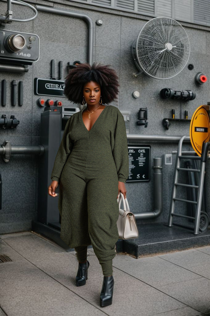 LADIES LONG SLEEVE JUMPSUIT GRAY / ARMY GREEN / BROWN (SIZE S - 3XL)