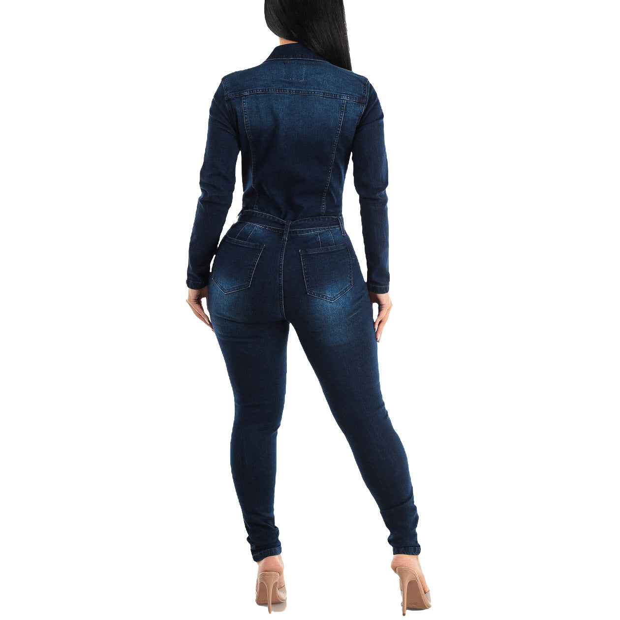 LADIES LONG SLEEVE DENIM JUMPSUIT BLUE DENIM (SIZE S - 2XL)