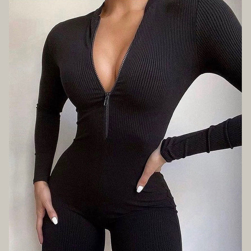LADIES LONG SLEEVE JUMPSUIT / ROMPER BLACK / GRAY (SIZE S - L)