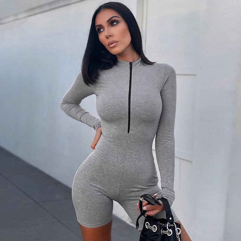 LADIES LONG SLEEVE JUMPSUIT / ROMPER BLACK / GRAY (SIZE S - L)