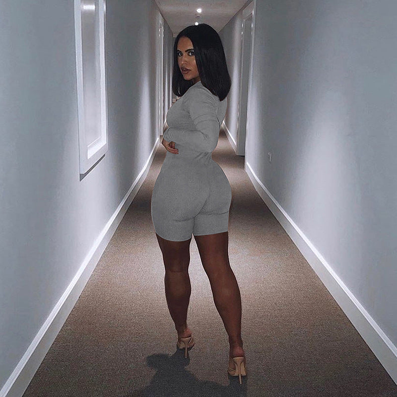 LADIES LONG SLEEVE JUMPSUIT / ROMPER BLACK / GRAY (SIZE S - L)
